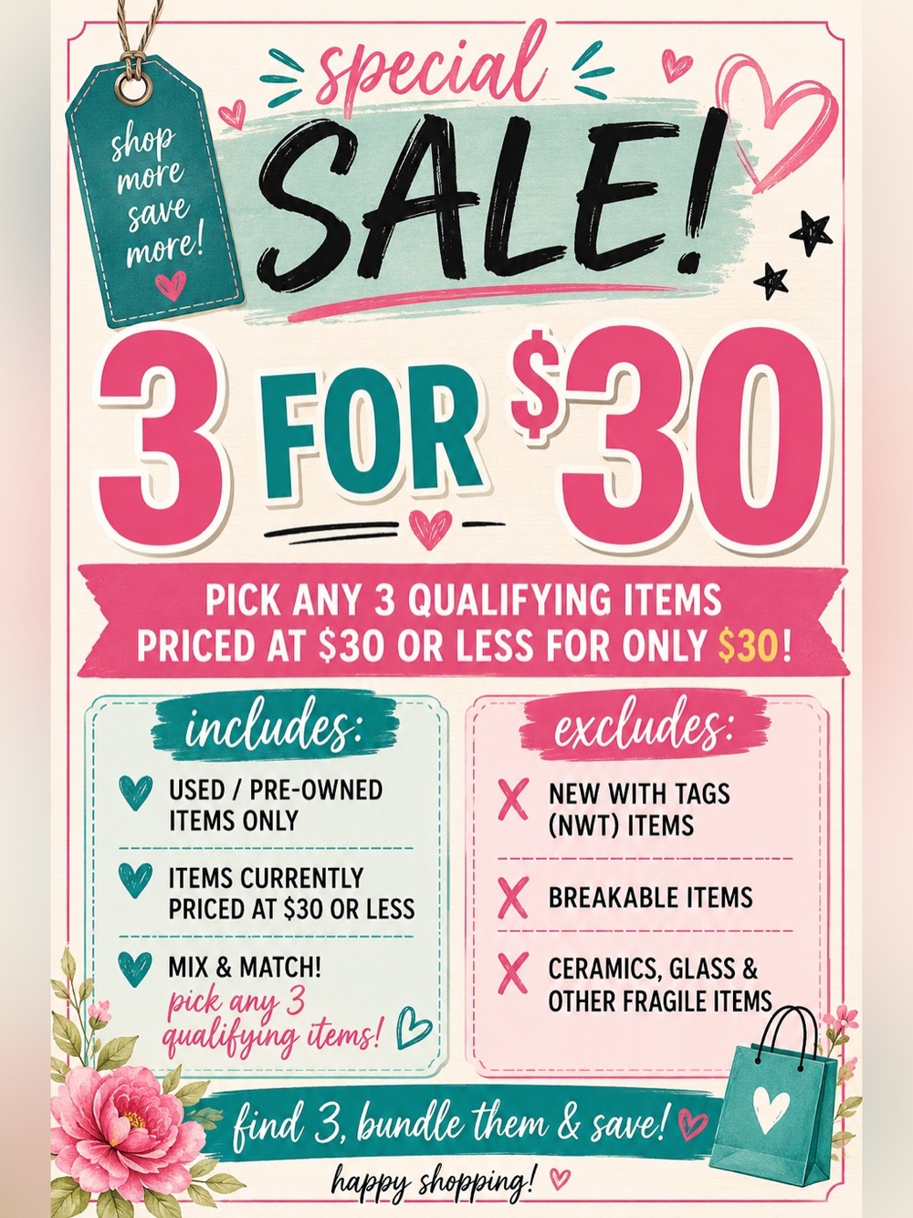 $3 Items For $30 Labour Day Weekend Sale